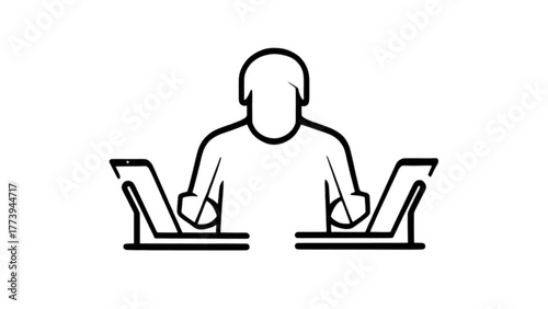 Person working with two laptops at a desk computer