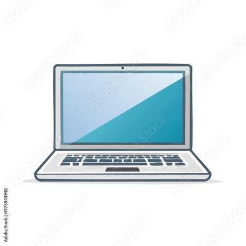 Open Laptop Cartoon with Blank Blue Screen for Mockup or Template Presentation