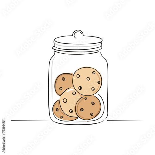 Illustrated glass jar brimming with fresh baked chocolate chip cookies a delightful snack