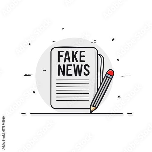 Illustration of a document with the words Fake News with a pencil