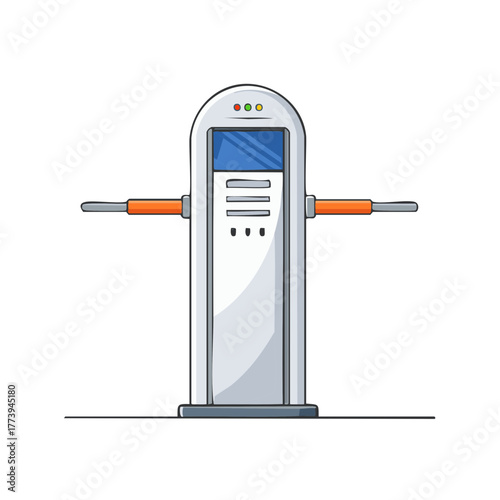 Turnstile with revolving arms, digital display, and indicators, security access control point for pedestrian entry