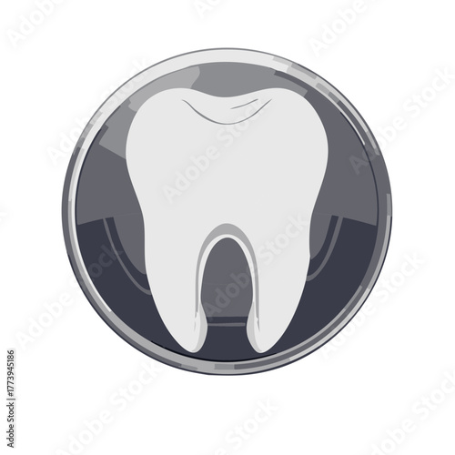 Dental tooth emblem in a grey circle, graphic for dentistry, healthy teeth concept