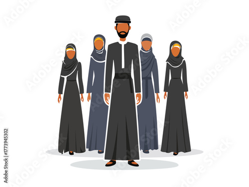 Muslim couple Man and Women in Traditional Attire People Flat Vector Illustration in simple flat style
