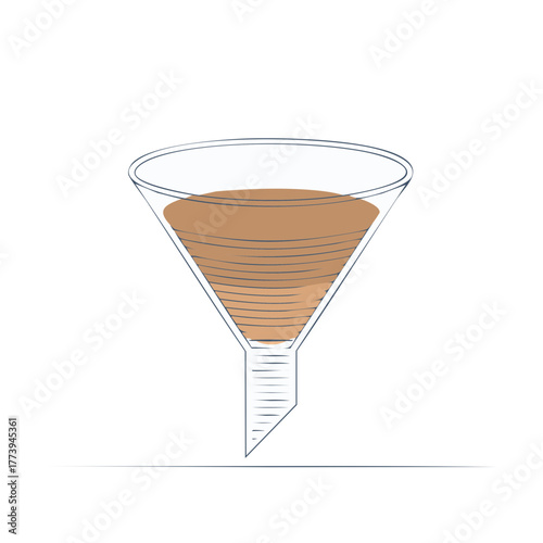 Illustration of a funnel with a substance filling the top, filtering concept.