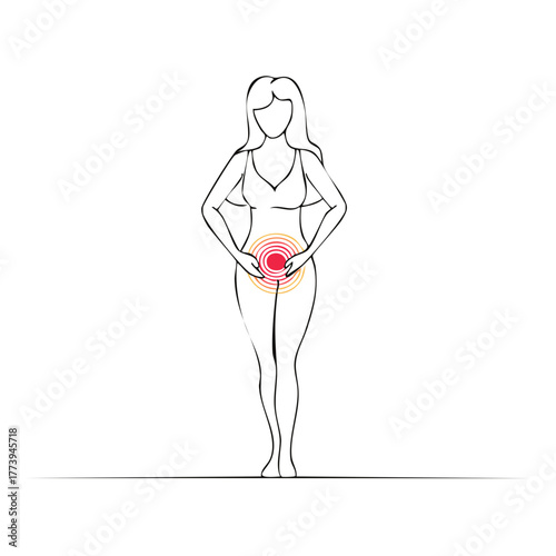 Woman suffering from abdominal pain or menstrual cramps vector illustration