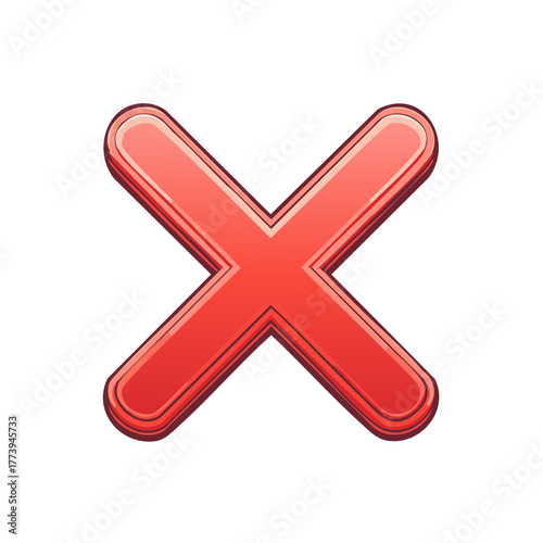Red glossy X mark icon, symbol of error, wrong, delete, cancel, or rejection