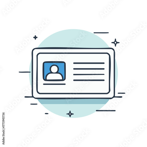 Doodle style identification card with user profile and information lines for identity concept.