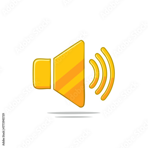 Yellow speaker icon with sound waves in cartoon style