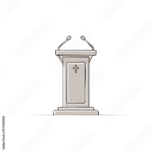 Simple podium with microphones and cross symbol for speeches and religious services