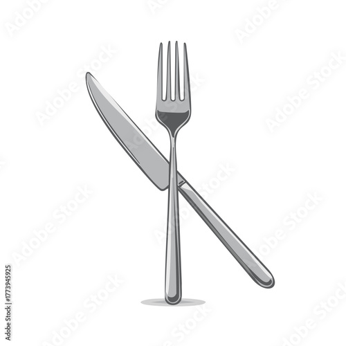 Modern Silver Cutlery Set Fork and Knife Crossed Icon for Dining Restaurant or Cuisine