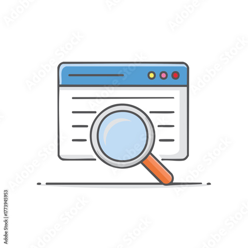 Magnifying glass over browser window representing search and information exploration