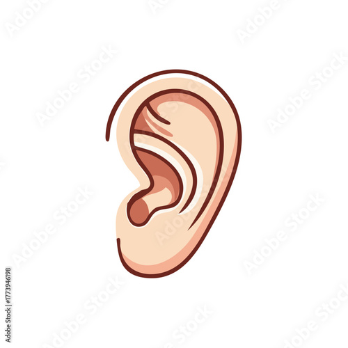 Human Ear Cartoon Illustration Icon for Hearing Anatomy and Listening
