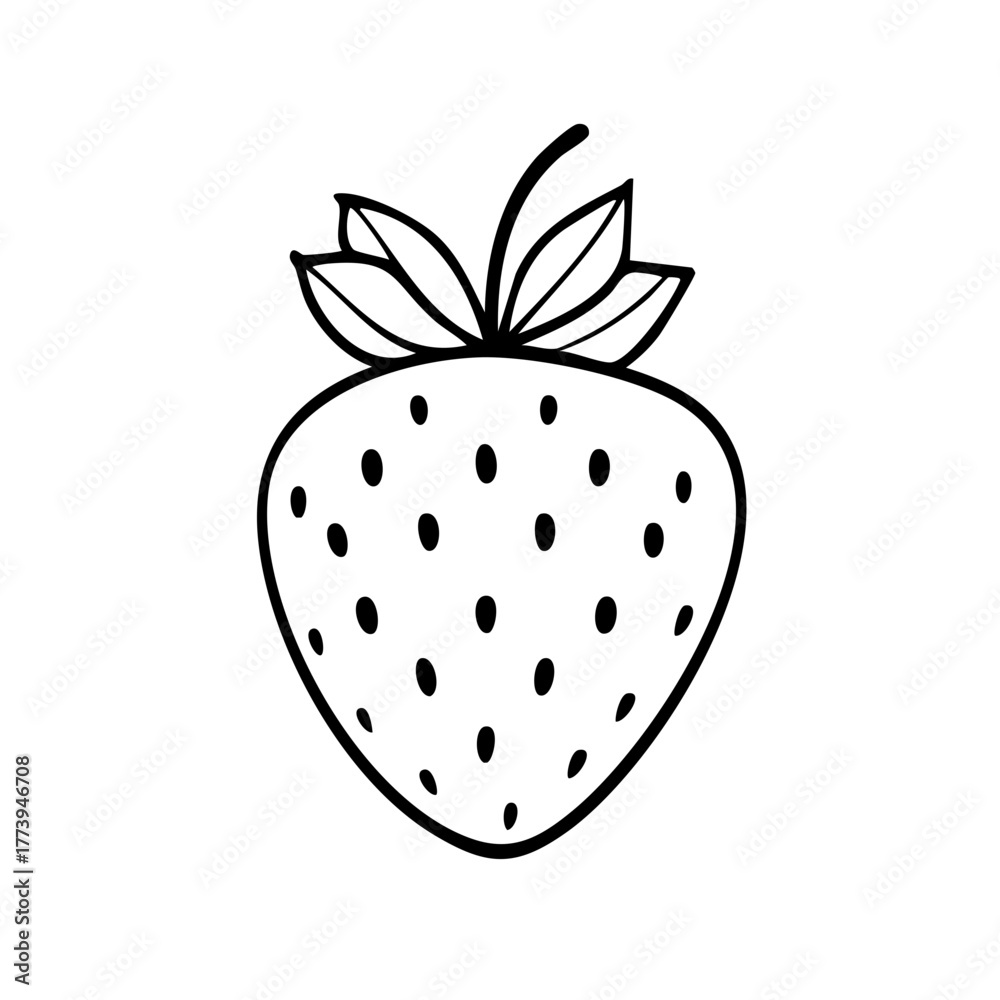 Fototapeta premium Simple black and white strawberry outline drawing for coloring book