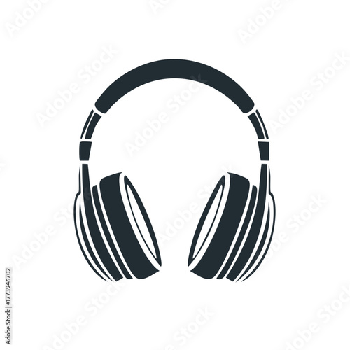 Modern over ear headphones silhouette vector illustration audio sound listening device graphic element