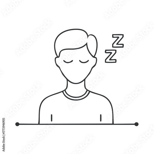 Sleeping Man Illustration with ZZ Icon, Relaxation and Bedtime Concept in Minimal Line Art Style