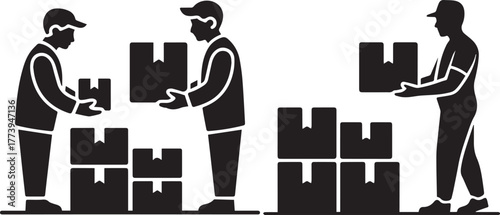 Warehouse Worker Silhouette Icons | Logistics and Delivery Staff Vector Set | Cargo Handling Illustration