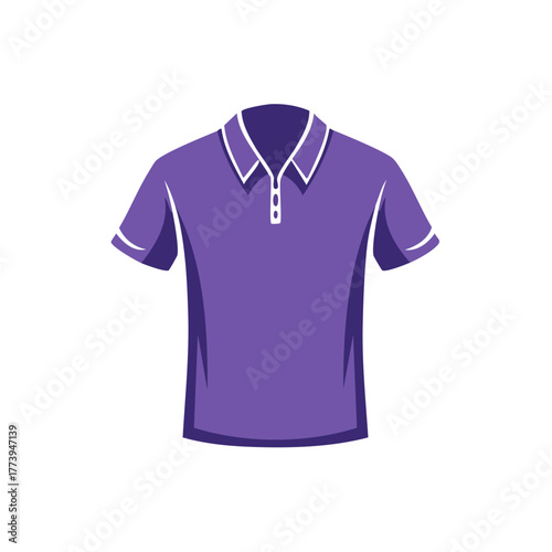 Purple polo shirt illustration with white collar and buttons, casual apparel vector design