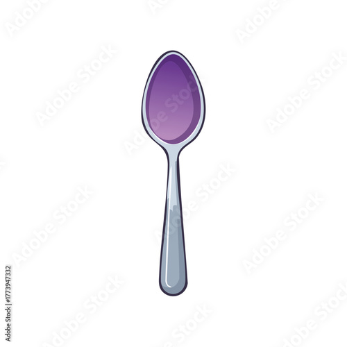 Cartoon Spoon Filled with Purple Liquid Serving Utensil Isolated Design