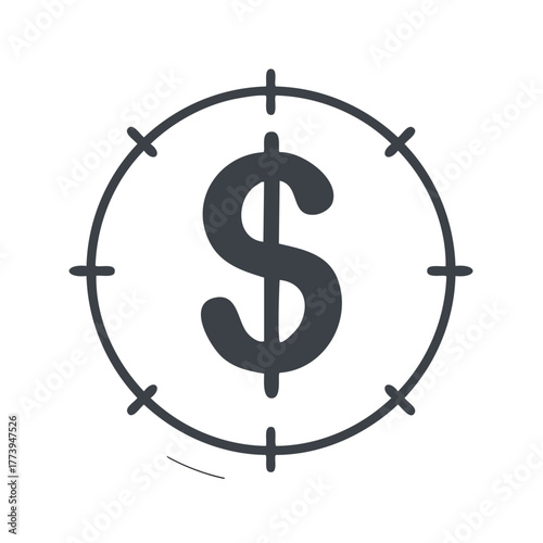 Financial target icon with dollar sign in crosshairs for business goals and profit