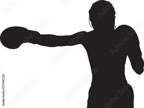 Powerful Silhouette of Female Boxer Throwing a Punch with Determination