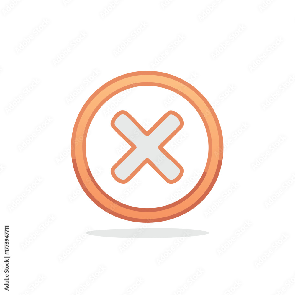 Fototapeta premium Clean orange circle cross mark X symbol icon for error wrong denial or close application interface