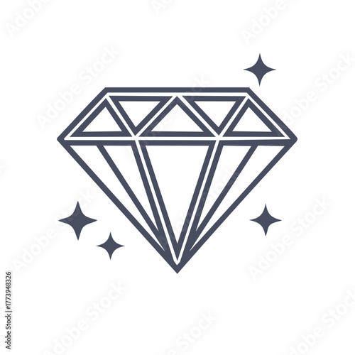 Sparkling faceted diamond gemstone icon illustration with simple elegant lines