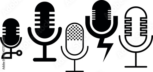 Microphone Icon with Sound Waves . Voice Recording, Podcast Mic Symbol and Audio Speech Recognition Sign Vector