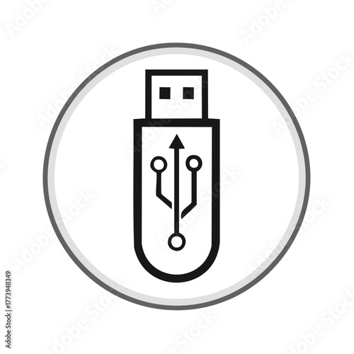 Stylized USB flash drive icon with connection symbol inside a circle
