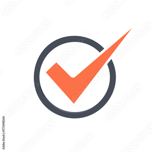 Orange Check Mark in Dark Gray Circle Icon Graphic Symbol