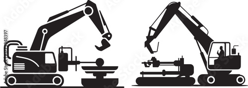 Excavator Silhouette Icons | Construction Heavy Machinery Vector Set | Industrial Equipment Illustration