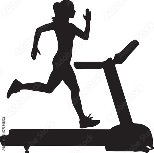 Silhouette of woman running on treadmill for fitness and exercise