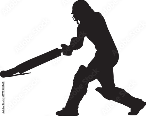 Cricket Batsman Silhouette Illustration Action Shot ready to hit the ball