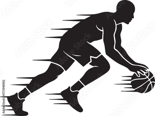 Basketball Player Dribbling Silhouettes Fast Motion Low Skillful Lean Blur