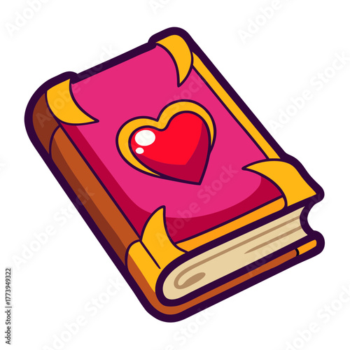 Illustration of a magical love spell book with heart symbol for valentine's day design