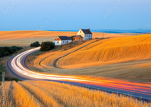 Rural broadband installation with fiber optic cables stretching across open fields, illustrating high-speed internet expansion, telecommunications infrastructure, and modern digital access