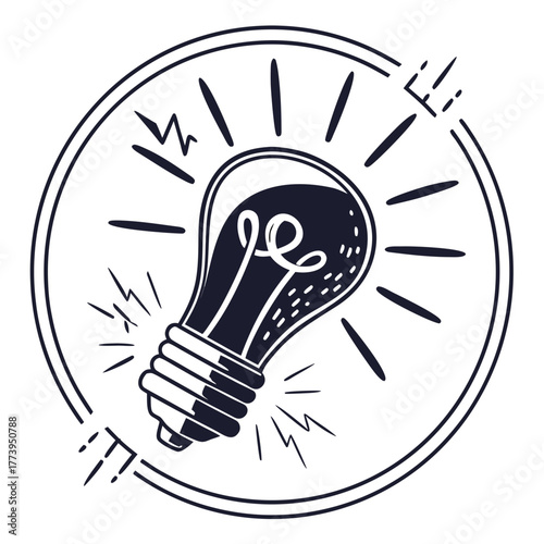 Hand Drawn Light Bulb Idea Symbol With Rays And Sparks innovation creativity