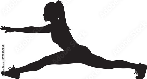 Female Athlete Stretching Exercise Silhouette on White Background Health and Fitness