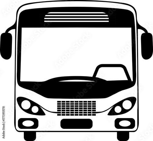 Sleek bus front view for travel concepts! Modern transportation illustration for tourist adventures, school trips or city tours with vector precision
