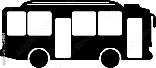 Sleek black bus icon providing transportation solutions, perfect for travel brochures, city guides, and transportation apps, modern and eye catching design