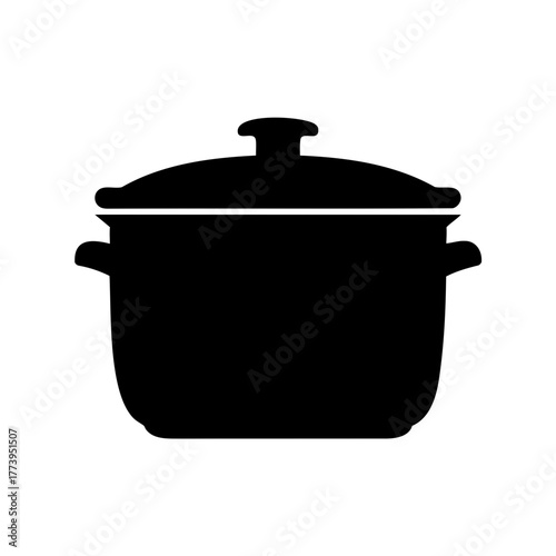 Simple black silhouette of a covered cooking pot for food preparation
