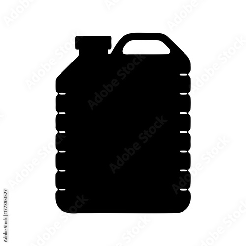 Black silhouette of a rectangular jerrycan with handle, isolated on white backdrop