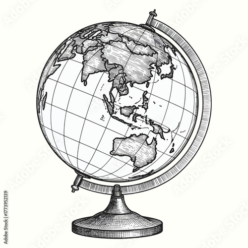 Isolated world globe on a white background, representing earth and its geography for education and global travel