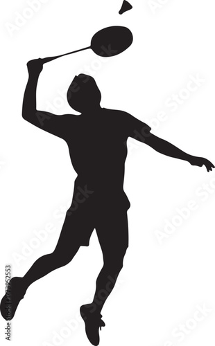 Silhouette of badminton player hitting shuttlecock overhead swing action sport