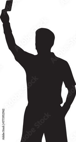 Silhouette of Referee Holding Up Red Card Serious Sports Officiating