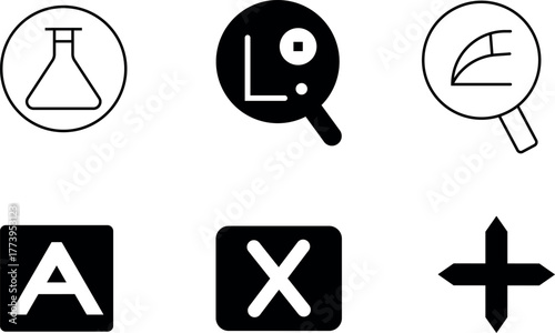 Science and Analysis Vector Icon Set | Laboratory, Research, Data Analytics, and Mathematics Symbols