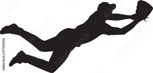 Dramatic Silhouette of Baseball Player Diving to Catch Ball for Victory