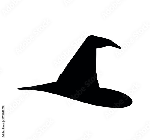 Black silhouette of halloween witch hat. Witch vector flat illustration design.