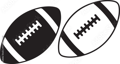 Two american footballs silhouette icons representing sport and competition ideal for sports branding and design