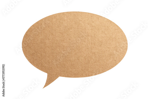 Oval kraft paper speech bubble with corrugated texture, cardboard cutout shape for messaging, natural brown color on white background, isolated on a transparent background