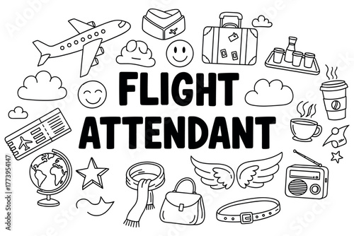 Flight attendant: travel essentials and symbols for cabin crew